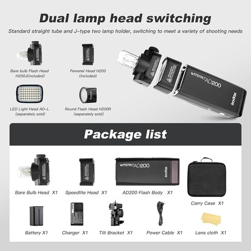 Godox AD200 200Ws 2.4G TTL 1/8000 HSS High-Speed Sync Flash Strobe Speedlite Monolight & Godox XPro-N Wireless Flash Trigger Transmitter Compatible for Nikon Cameras & 2900mAh Lithium Battery in Kuwait