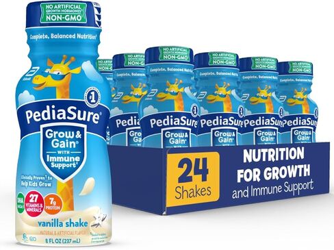 PediaSure Grow & Gain with Immune Support, Kids Protein Shake, 27 Vitamins and Minerals, 7g Protein, Helps Kids Catch Up On Growth, Non-GMO, Gluten-Free, Vanilla, 8 Fl Oz (Pack of 24) in Saudi Arabia