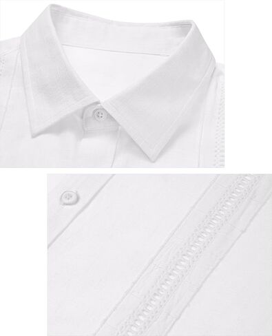 قمصان الكتان Guayabera للرجال بزر قصير الأكمام لأسفل قميص قميص هاواي القمصان الصيفية الكوبية قمصان الشاطئ in Kuwait