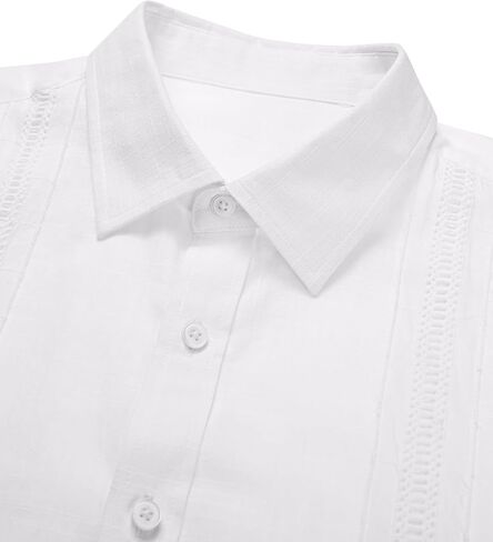 قمصان الكتان Guayabera للرجال بزر قصير الأكمام لأسفل قميص قميص هاواي القمصان الصيفية الكوبية قمصان الشاطئ in Kuwait