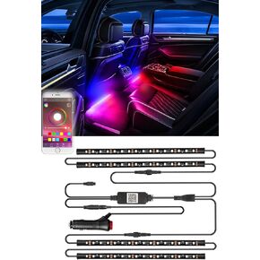 Car Strip Light Muto-Beam 4PCS Multicolor Music LED Atmosphere Car Light Waterproof APP Controller Lighting Kits for iPhone Android Smart Phone Music Mode for SUV, Truck