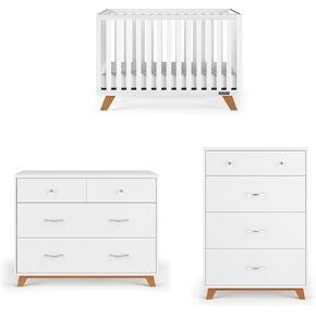 Childcraft Child Craft SOHO 3 Piece Nursery Furniture Set, 4-in-1 Convertible Crib, 4 Drawer Chest and 3 Drawer Changing Table Dresser (White/Natural) (F34001.3PC) in Saudi Arabia