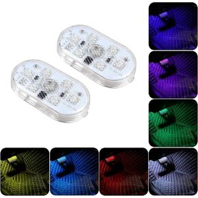 2 Pcs Car Led Interior Lights, 7 Colors Footwell Lights for Cars Interior Ambient Lighting USB Rechargeable Wireless Touch Car Light for Boot, Doors, Armrest Boxes, Sitting Areas