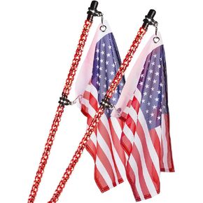 Xprite 2PC 5FT Red LED Spiral Whip Lights,w/American Flag Safety Flexible Antenna Pole Whip Lighting for Offroad Jeep Sand Dune Buggy UTV ATV 4X4 Polaris RZR Trucks Yamaha Can-am Maverick X3