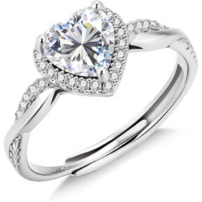 Moissanite Wedding Rings for Women 925 Sterling Silver Rings with White Gold Plated Eternity Stackable Lab Created Moissanite Engagement Rings Heart Ring