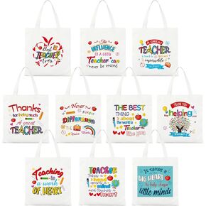 10PCS Teacher Appreciation Basket Bags, Canvas Tote Bags for Students Carrying Thank You Teacher Gift Container with Handle