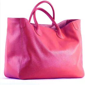 Large Pink Leather Tote Bag, Spacious Women's Handbag with Interior Pockets, Work and Travel Purse