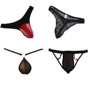 Men's 4 Styles Pack Brief Boxer Anti Odor Thin Thongs Lingerie Ice Silky G-string Sexy Underwear Panties Hot Underpants for Boyfriend Husband