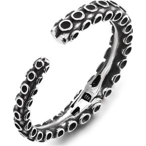 Coolsteelandbeyond Mens Steel Octopus Bracelet Cuff Bangle ، إغلاق الربيع ، نمط الرجعية ، قوطية الشرير البحرية