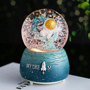 Astronaut Snow Globe Glitter Ball Musical Crystal Snow Globe Rotate Snowfall with 7 Color Changing Lights for Boys