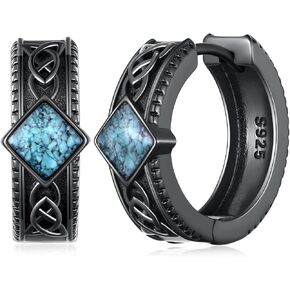 Vikings Earrings S925 Sterling Silver Vikings Hoop Earrings Turquoise Vikings Jewelry Gifts for Men Women