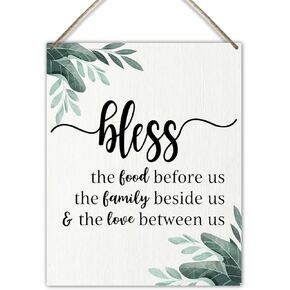 Kitchen Decor Sign Wall Hanging Plaque, Bless the Food Before Us - Christian Dining Room Sign for Home Office Restaurant Door Shelf Decor Wall Art, Religious Housewarming Gift New Home -a06