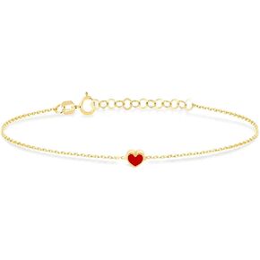 Gelin 14k Solid Gold Red Heart Bracelet for Women, 6+1 inch
