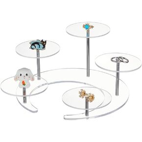 FINGERINSPIRE 9.2x9.2x3.8inch Clear Acrylic Jewelry Display Stand 5 Tier Round Acrylic Display Riser Moon Shape Base Jewelry Organizer Holder Rack for Small Jewelry Cupcake Perfume Collectibles