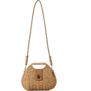 Straw Clutch Purses for Women Rattan Woven Beach Handbag Summer Purse with Detachable Strap Basket Crossbody Bag
