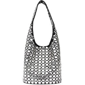Women's Studded Y2k Hobo Bag 90s Punk Crescent Shoulder Purse Soft PU Leather Tote Handbag