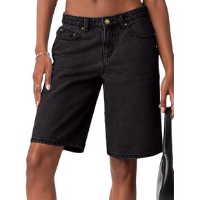 NIMIN Bermuda Shorts for Women Mid Waisted Y2K Summer Casual Jeans Shorts Loose Fit Jorts Knee Length Denim Shorts