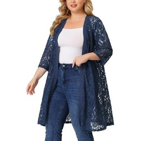 أغنيس أوريندا بالإضافة إلى سترة ذات حجم للنساء من Cardigan Cardigan خفيفة الوزن الكروشيه 3/4 الأكمام تغطية سترة