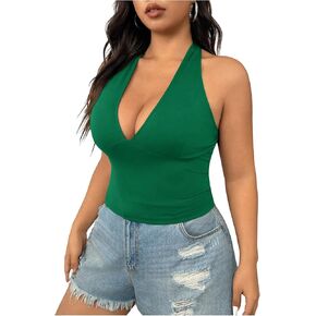Soly Hux Women's Plus Sexy Halter Deep v Tank Tank Top Lacklessless Slimpity Slim Fitted Out Out Tops Tops