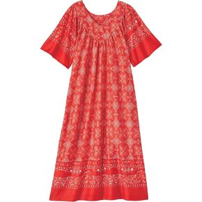 AmeriMark Women's V-Neck Lounger House Dress with Pockets Muumuu Nightgown Red Bandana 5X