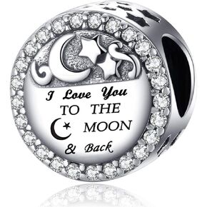 925 Sterling Silver Beads Charms Fit for Pandora Bracelets I Love You to the Moon and Back Charm Gift for Women