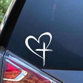 Sunset Graphics & Decals Cross and Heart Christian Decal Vinyl Sticker Religious Jesus | Cars Trucks Vans Walls Laptop Computer Mirror Skateboard Tablet | White | 5.5 inch | SGD000330