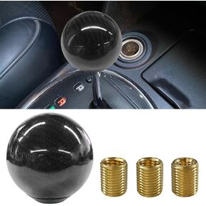 Carbon Fiber Shift Knob, Car Round Ball Gear Shifter Knobs with 3 Adapters, Universal Car Stick Shifter Lever for Most Manual Automatic Vehicles (Black)