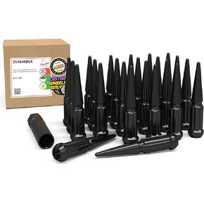Wheel Accessories Parts 24 Pcs M14x1.5 14x1.5 Thread Spiked 4.4" Long Lug Nuts Black Chrome Truck Spline Fits Chevy 1999+ Silverado | GMC Sierra 1500 | Ford 2016+ F150 | RAM 2019+ 1500