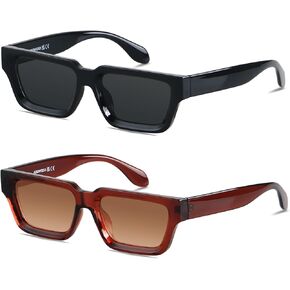 ANDWOOD Thick Frame Rectangle Sunglasses Mens Womens Chunky Retro Sun glasses Simple Designer Rectangular Shades