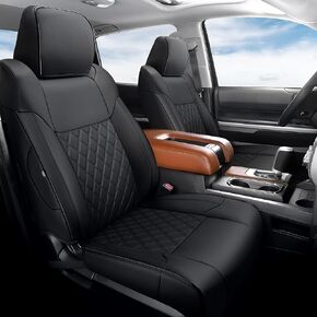GIANT PANDA GIANT CUNTRICAL SET CAR COVERS FOR TOYOTA TUNDRA 2014 2015 2015 2017 2018 2019 2020 2021 Crewmax SR ، SR5 ، Limited ، Platinum ، 1794 ، TRD Pro ، Faux Leather - (Black)