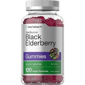 Sambucus Black Elderberry Gummies | 120 Count | with Zinc and Vitamin C | Vegan, Non-GMO, Gluten Free Extract for Adults | Natural Berry Flavor | by Horbaach in Saudi Arabia