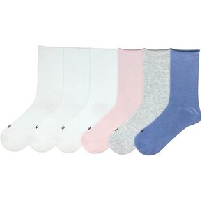 K. Bell Women's Modal Roll Top Socks, 6 pairs, Assorted Solid Colors, Fits Shoe Sizes 5.5-10