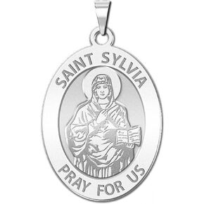 PicturesOnGold.com Saint Sylvia Religious Medal Oval - 1/2 X 2/3 Inch Size of Dime, Sterling Silver