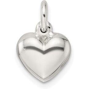 925 Sterling Silver Puffed Heart Charm Pendant (L- 0.65 Inch, W- 0.39 Inch)