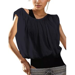 MISSACTIVER Women’s Bubble Crop Tank Tops Oversized Sleeveless Workout Cropped Top Backless Crew Neck Tee Shirts Top