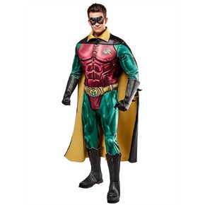 Rubies Men's DC Comics Batman Forever Deluxe Robin Costume Phemsuit مع Cape and Eye Mask