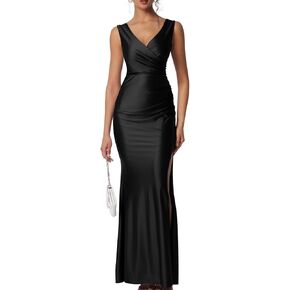 Memoriesea Women's Sexy Ocleveless v Neck High Split Evening Cocktail Maxi Dress