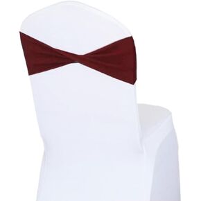 50 Pcs Spandex Stretch Chair Sashes Plain Bow Sash Elastic Chair Bands Without Buckle Chair Decorations for Wedding Party Banquet Birthday Events Decoration(Burgundy)