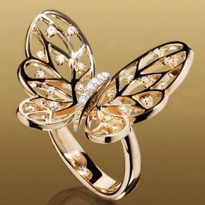 Butterfly Ring 925 Sterling Silver Plated with 18k Gold Rings Butterfly Jewelry Cute Dainty Butterfly Style Birthday Christmas Promise Statement Ring for Women Size 6