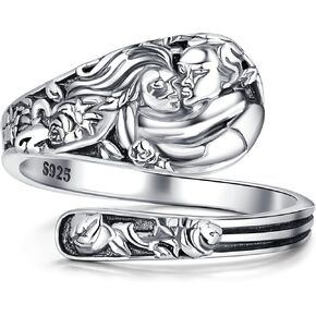 925 Sterling Silver Spoon Hug Ring, Vintage Victorian Adjustable Promise Rings for Couples, Jewelry Gift for Women