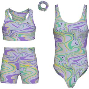 Girls Gymnastics Leotards w/Shorts Set - 4-Piece Girls Unitards Biketards Outfit for Dance, Tumbling & Activewear