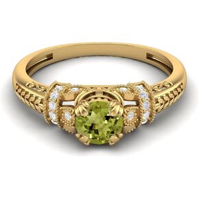 Mooneye 5 مم شكل مستدير الشكل الطبيعية Peridot الأحجار الكريمة الوعد في 925 Sterling Silver Blossom Design | Spring Jewelry for Women | Graduation Gift