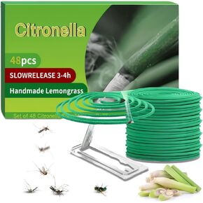 Citronella Incense Coils, 48-Pack with Holder, Natural Handmade Outdoor & Indoor Aromatherapy Coils for Camping, Patio, Porches, Backyards, BBQs, Relaxation, Meditation, Sensory Therapy