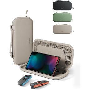 Belkin Nintendo Switch 2 Case Travel Bag w/AirTag Holder & Game Card Storage Pocket - Portable Lightweight Protective Carrying Case w/Hard Shell & Soft Interior, Gaming Travel Essentials - Sand