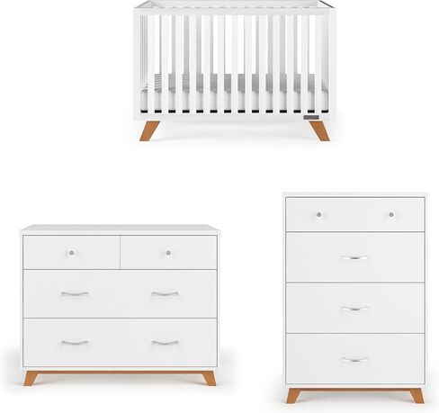 Childcraft Child Craft SOHO 3 Piece Nursery Furniture Set, 4-in-1 Convertible Crib, 4 Drawer Chest and 3 Drawer Changing Table Dresser (White/Natural) (F34001.3PC) in Kuwait