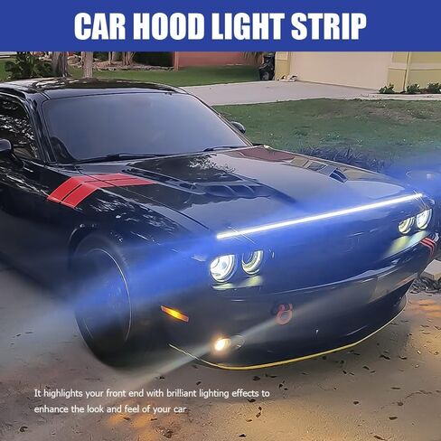 71 Inch Car Hood Light Strip, Flexible Daytime LED Running Light, Waterproof Auto LED Strip Light with Dynamic Scan Start-up Effect, Universal Car Exterior Decor Hood Strip Light for Vehicles (White in Saudi Arabia