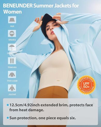 BENEUNDER Cooling Women's UPF 50+ Sun Protection Lightweight Hoodie Jacket Long Sleeve Active Sun Shirts for Outdoor Workout in Saudi Arabia