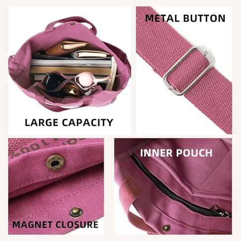 Canvas Tote Bag For Women inside out bag Crossbody Handbag with Adjustable Strap and Coin Purse for Work,Travel,Grocery in Kuwait