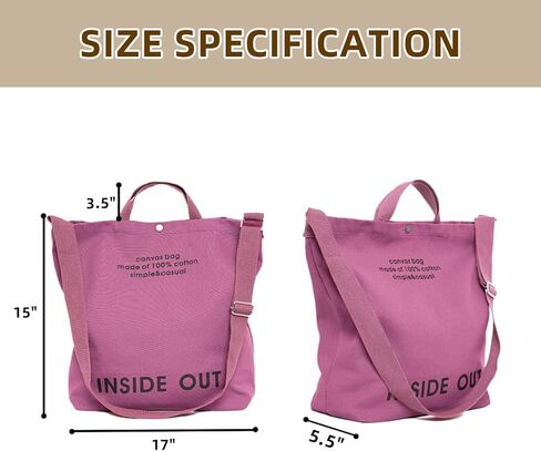 Canvas Tote Bag For Women inside out bag Crossbody Handbag with Adjustable Strap and Coin Purse for Work,Travel,Grocery in Kuwait