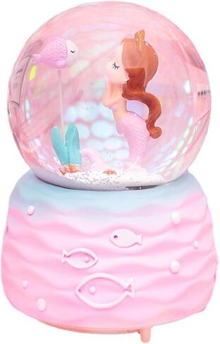 Snow Globe مع الضوء لعيد الميلاد والهدية عيد ميلاد ، تزيين كرة ماء من الزجاج اللامع 80 ملم ، حورية البحر وسمك - بلدي ثلج ، 3.5 "× 3.5" × 5 " in Kuwait